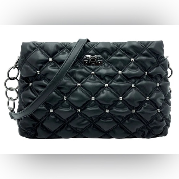 Gilda Paris Handbags - New Gilda Paris Black Waffle Quilted Shoulder Bag with Silver Studs